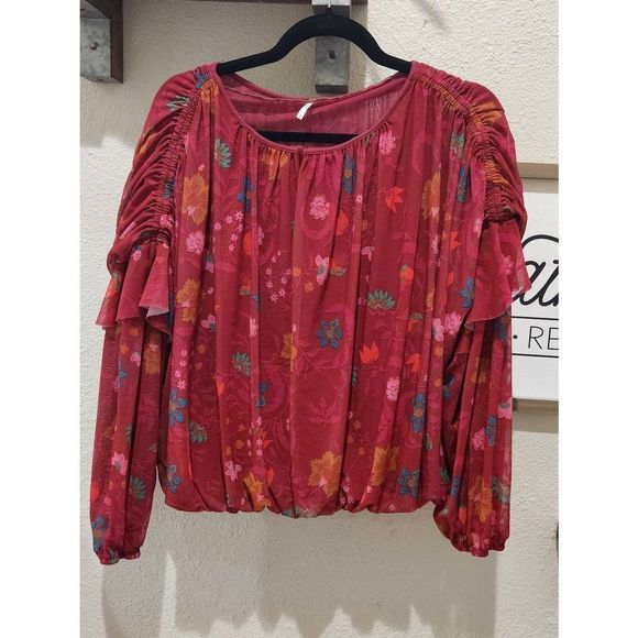 Free People Floral Red Blouse medium - Picture 1 of 4
